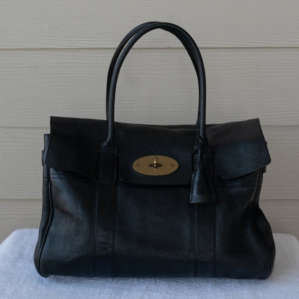 Mulberry Black Leather Bayswater Satchel with Gold Hardware